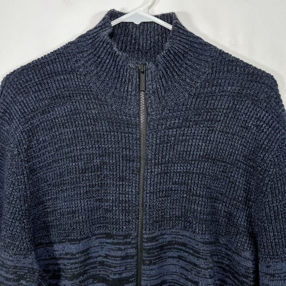 Kenneth Cole Full Zip Cardigan Sweater Mens Large Navy Heathered Chunky Knit - Picture 2 of 13